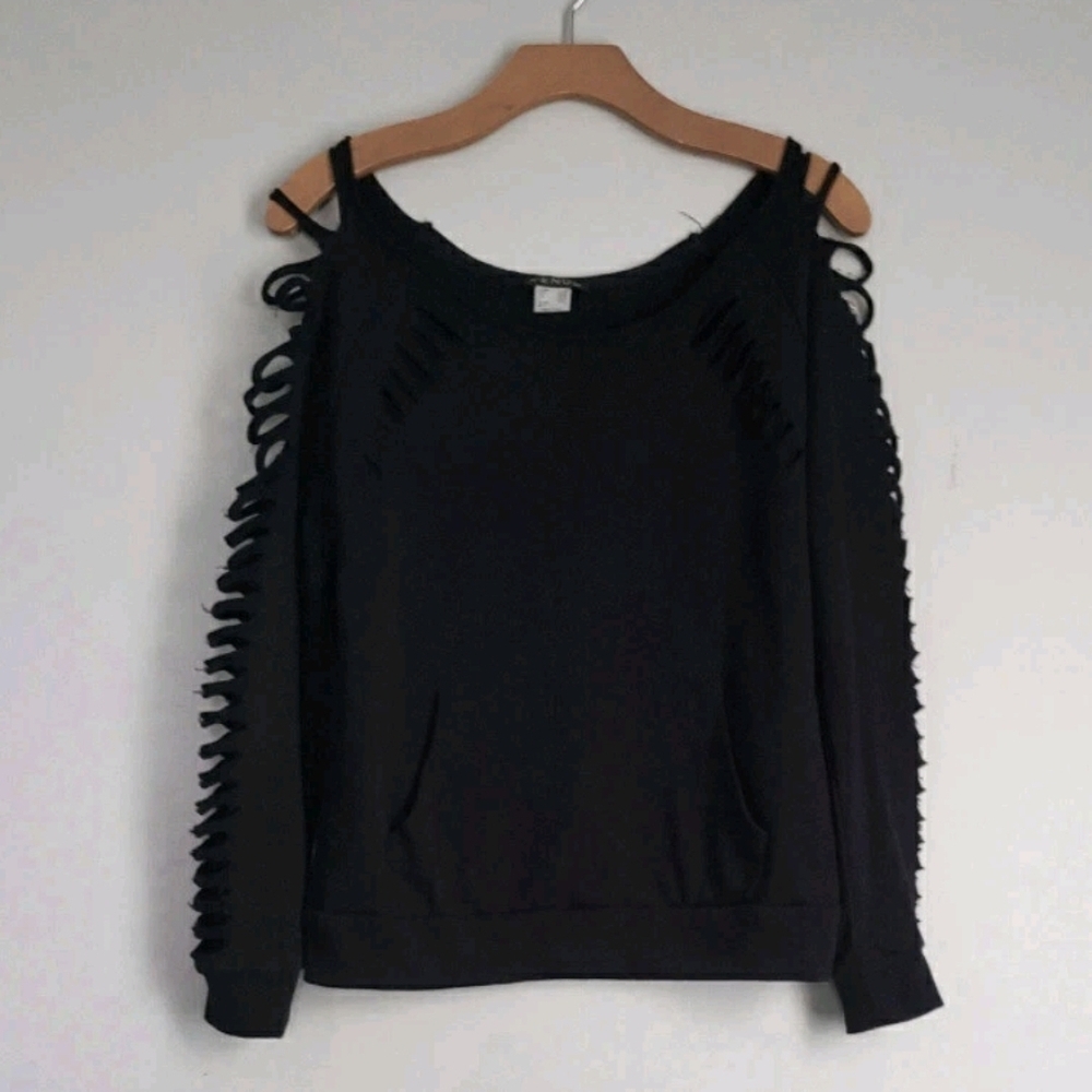 VENUS Black Off-the-Shoulder Sweater with Strappy Sleeves